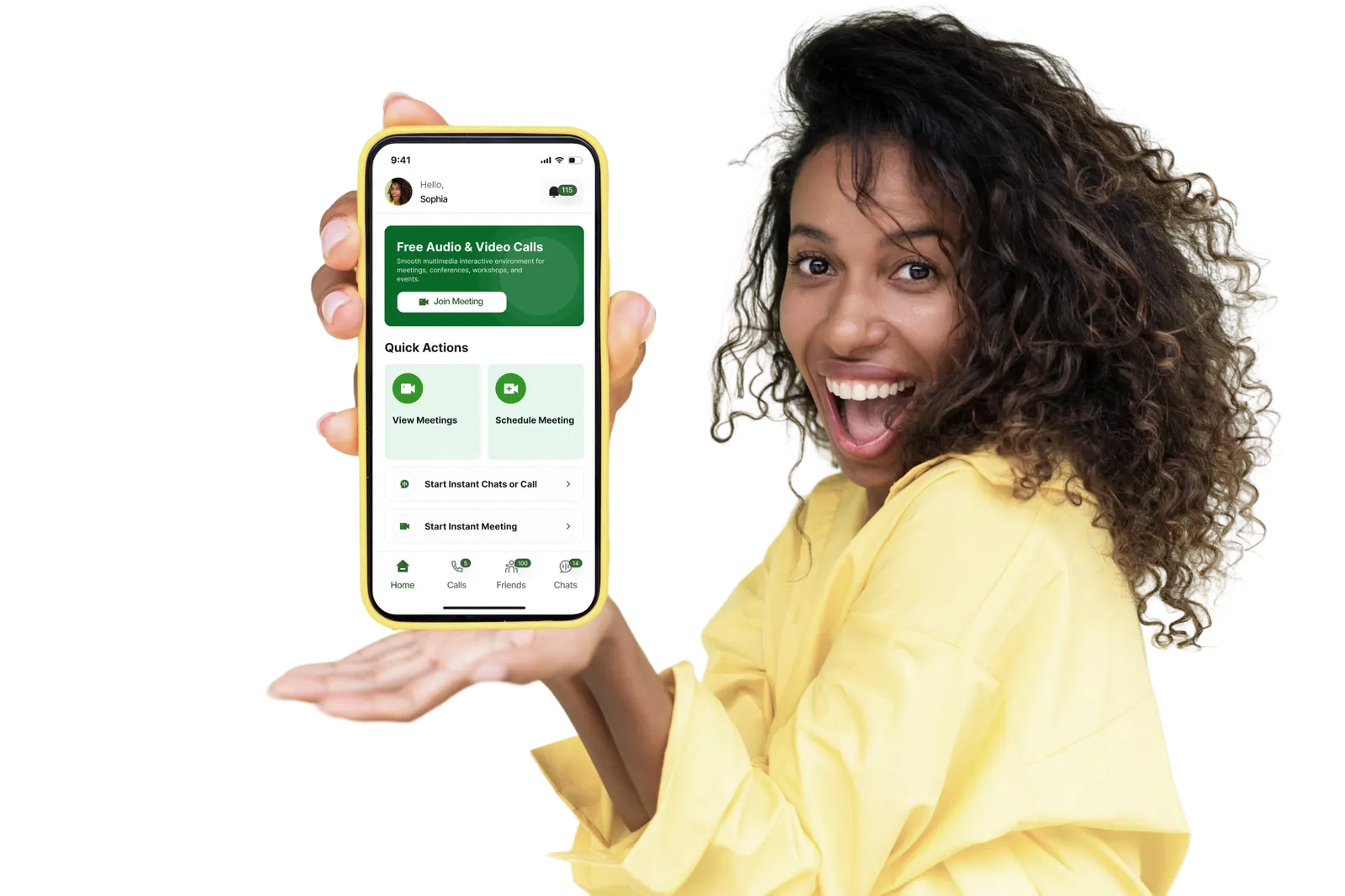 Woman holding a phone showing the Chilink app
